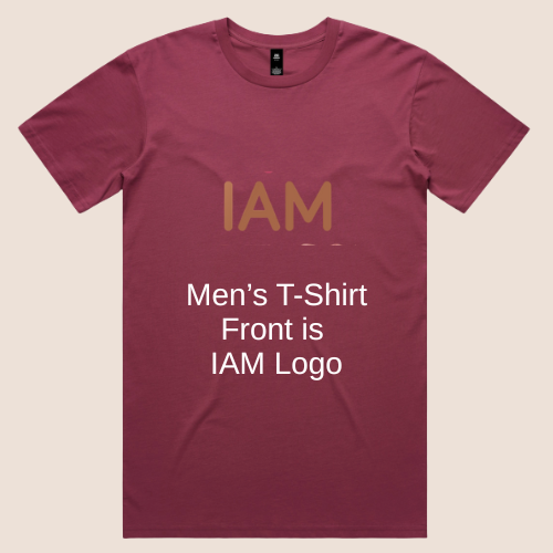 MEN'S T-SHIRT ~ IAM (front print) on Rusty Rose soft fall T-Shirt - FlossyPD Logo on reverse)