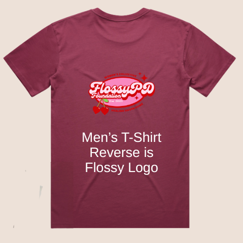 MEN'S T-SHIRT ~ IAM (front print) on Rusty Rose soft fall T-Shirt - FlossyPD Logo on reverse)