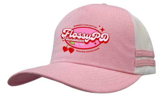 Caps/Hats - FlossyPD Brand Logo Women’s Trucker Baseball Cap - Pink with White Mesh sides