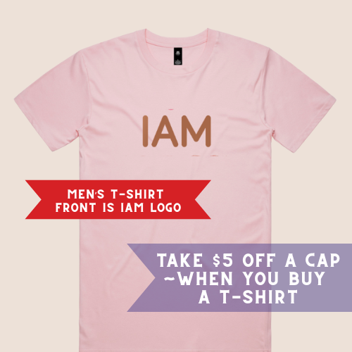 MEN'S T-SHIRT ~ IAM (front print) on Pale Pink soft fall T-Shirt - FlossyPD Logo (on reverse)